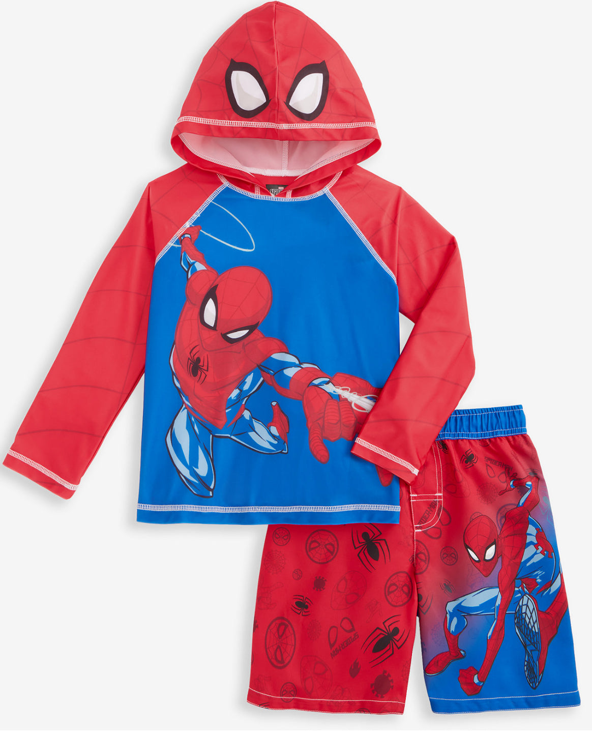 Spider-Man Little Boys Hooded Rashguard and Swim Trunks 2-Piece Swimsuit