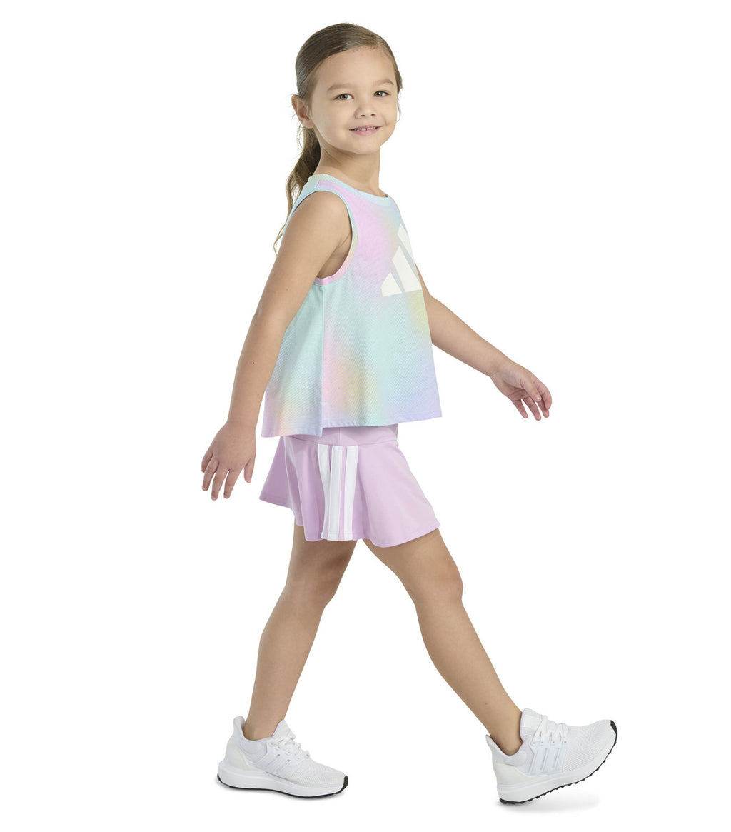 Adidas Toddler and Little Girls 2-Piece Printed Tank and 3-Stripe Skort Set