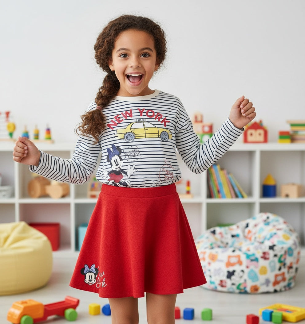 Disney Toddler and Little Girls 2-Piece Minnie New York, T-Shirt & Skirt Set, Sizes 4T to 6X