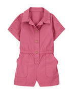 OshKosh B'Gosh Toddler Twill Button-Down Romper - Pink, Size 5T