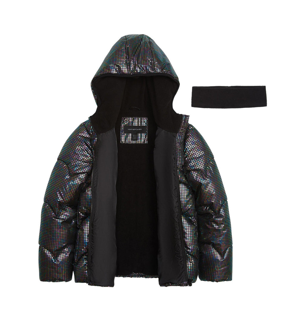 Weather Tamer Toddler and Little Girls Iridescent Foil Puffer Jacket, Size 2T