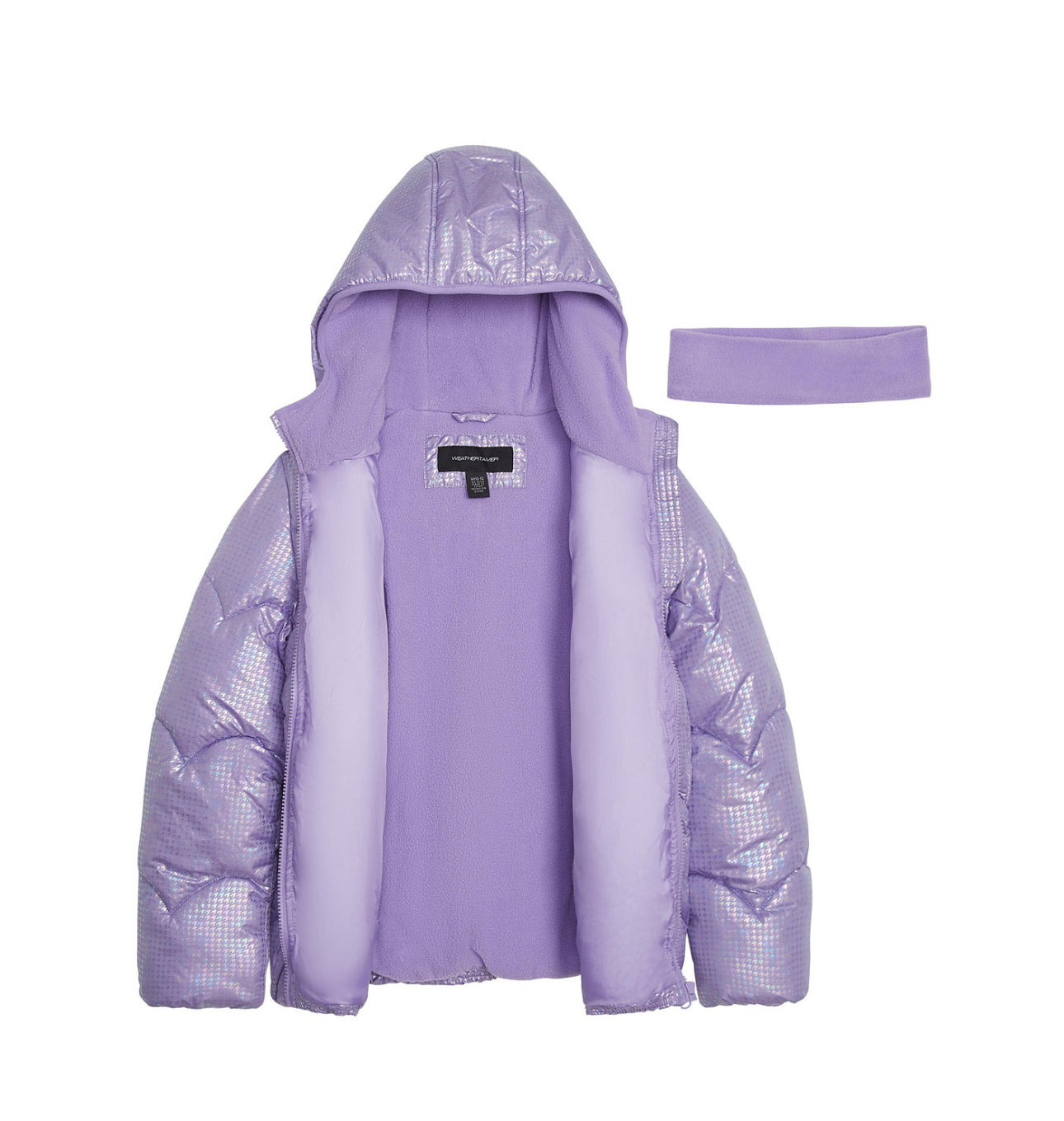 Weather Tamer Toddler and Little Girls Iridescent Foil Puffer Jacket, Size 2T