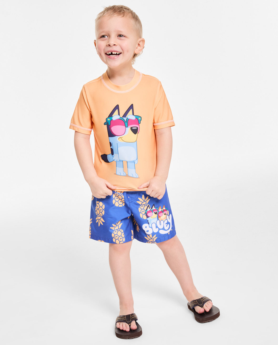 Dreamwave Toddler Boys Bluey Rash Guard and Swim Trunks 2-Piece Swimsuit, Size 3T