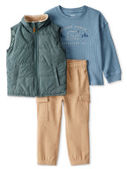 Carter's Toddler Boys Puffer Vest, Going North Graphic T-Shirt & Cargo Pants, 3-Piece Set