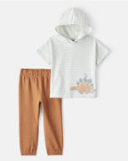 Carter's Toddler Boy 2-Piece Dinosaur Striped Hooded Tee and Jogger Set