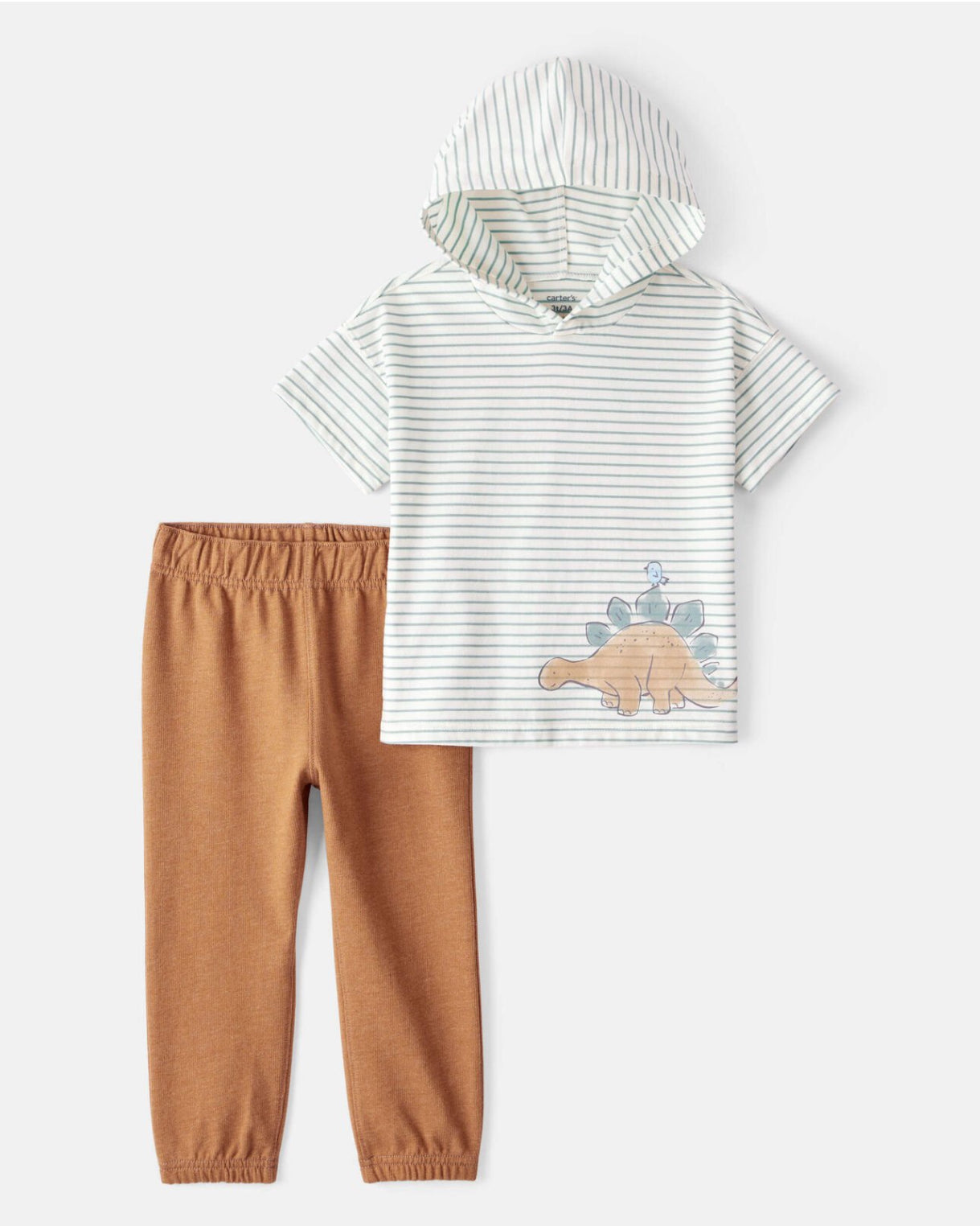 Carter's Toddler Boy 2-Piece Dinosaur Striped Hooded Tee and Jogger Set