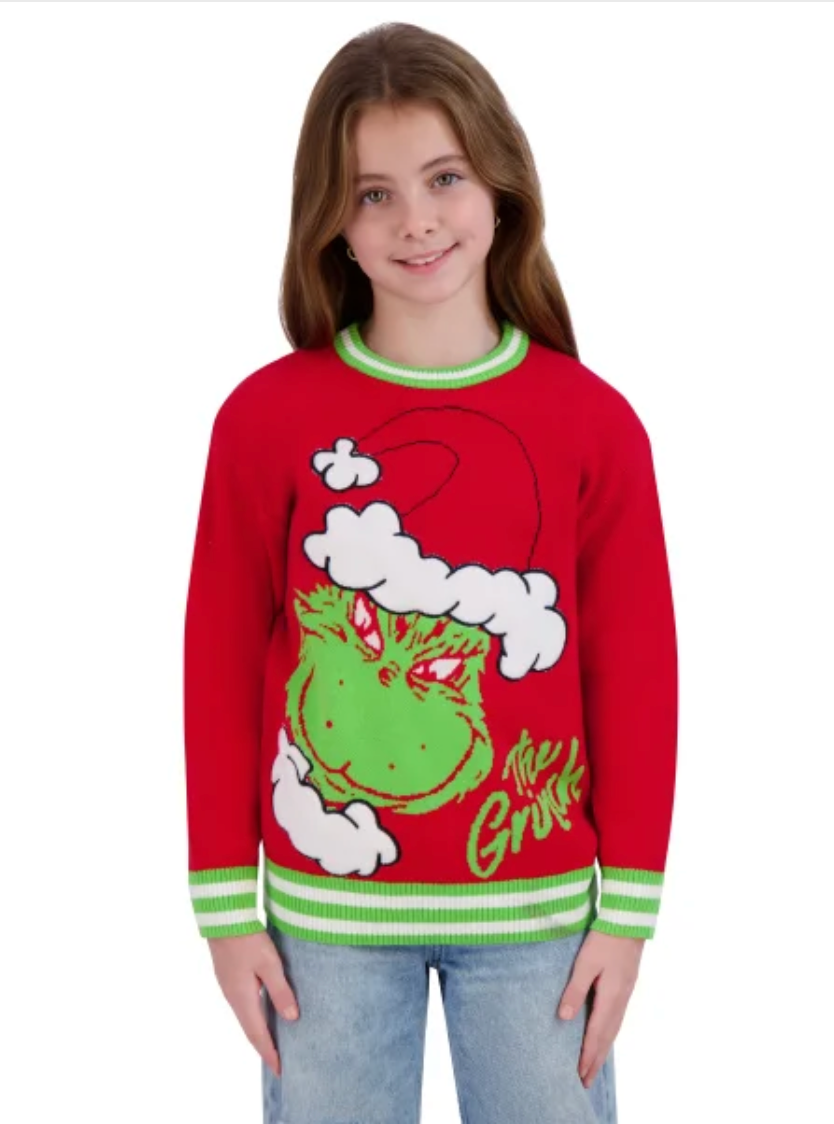 Character Youth Holiday Sweater (Grinch / Snoopy), Sizes XXS to L