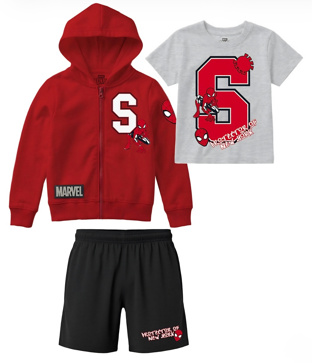 Spider-Man Boys Short-Sleeve T-Shirt, Sweatshirt, Shorts (3-Piece Set)